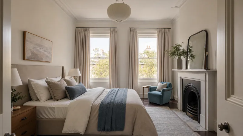 Staged primary bedroom in an Armadale Victorian property