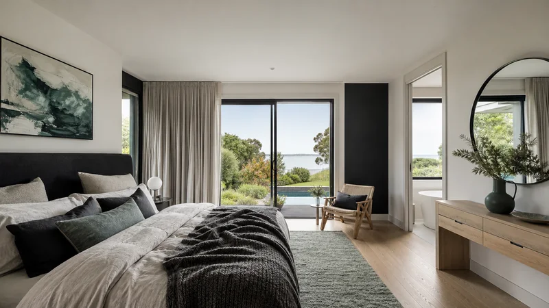 Black Rock bedroom professionally styled for a property sale campaign
