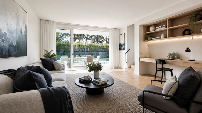 Brighton East family room professionally styled for a property sale campaign