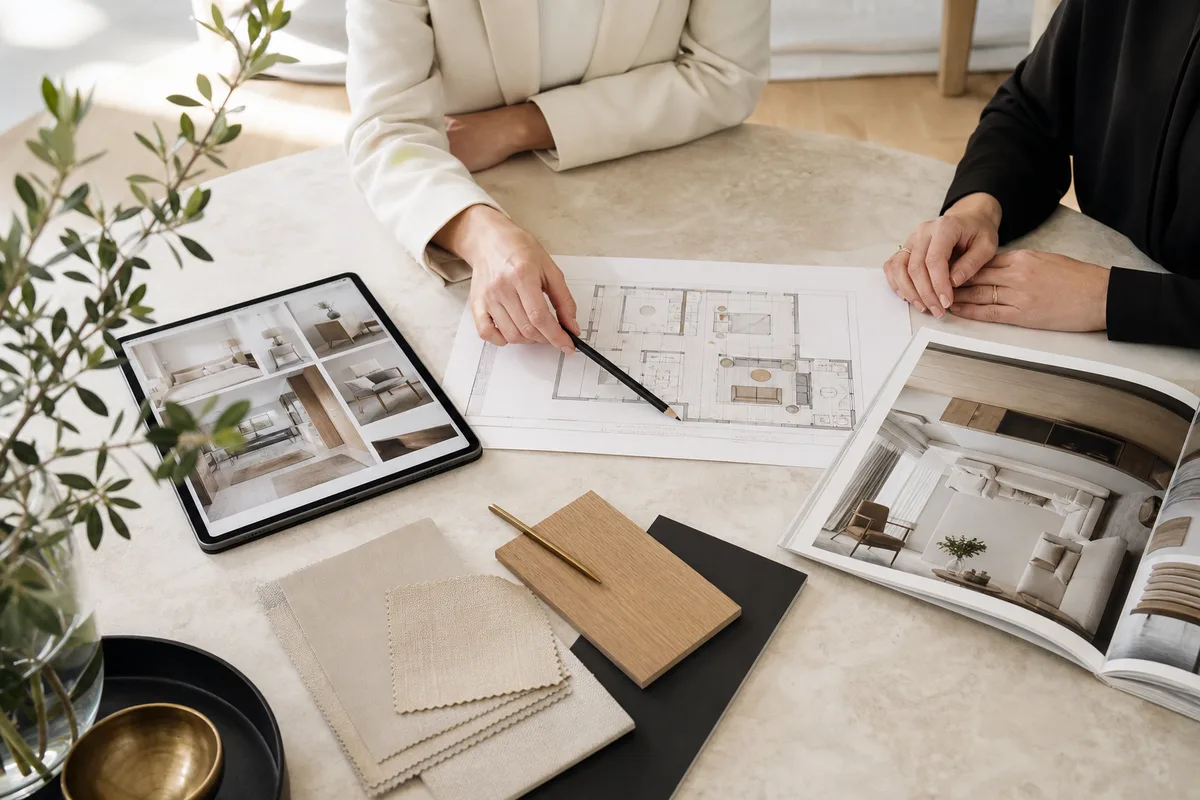 Home staging consultation with floor plan and premium material selections