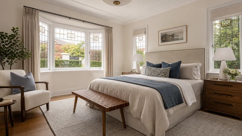 Calm Glen Iris bedroom prepared for real estate photography