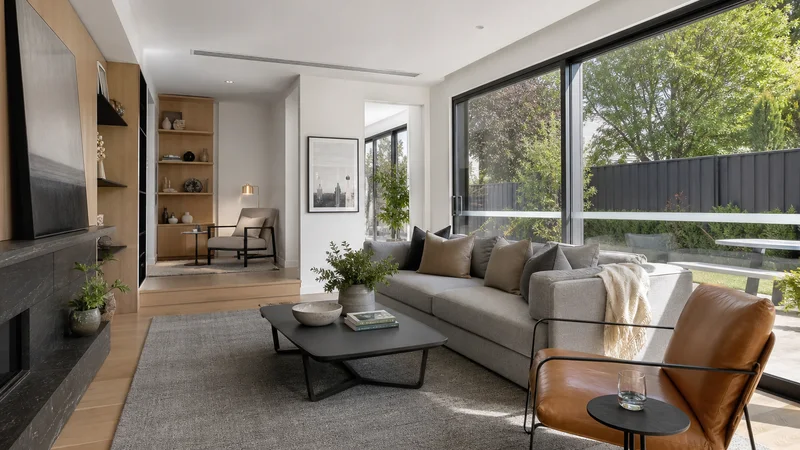 Contemporary Glen Iris family room arranged for buyer flow